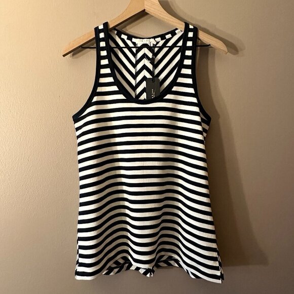 Women's S NWT Rag & Bone Kat Split Back Tank Top White/Navy Split Back - Picture 4 of 11